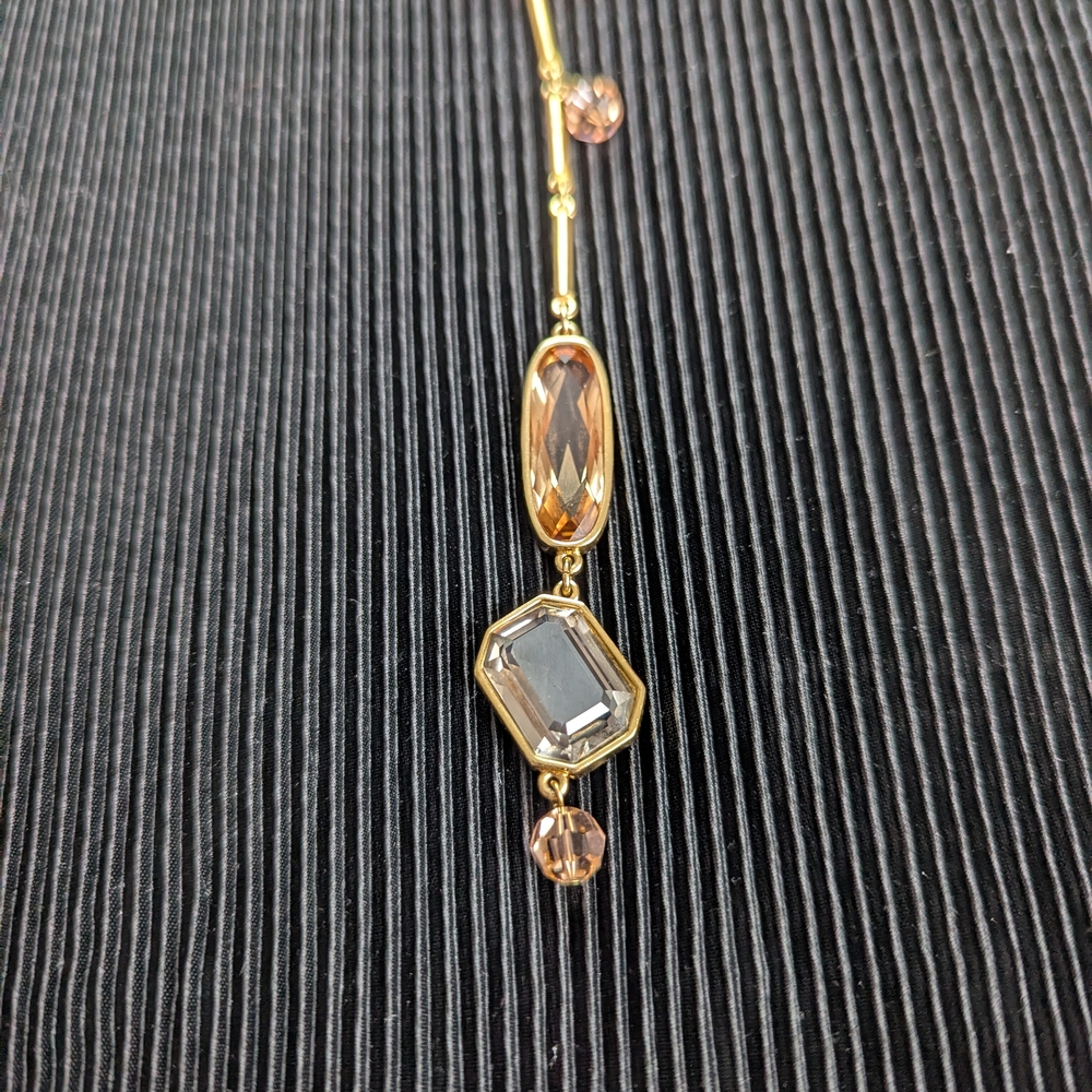 Authentic Swarovski Gold Plated Amber Topaz Austrian Crystal Necklace - Picture 3 of 10
